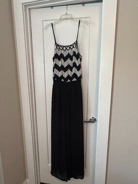 Want and Need Black and White Chevron Jumpsuit Size XL